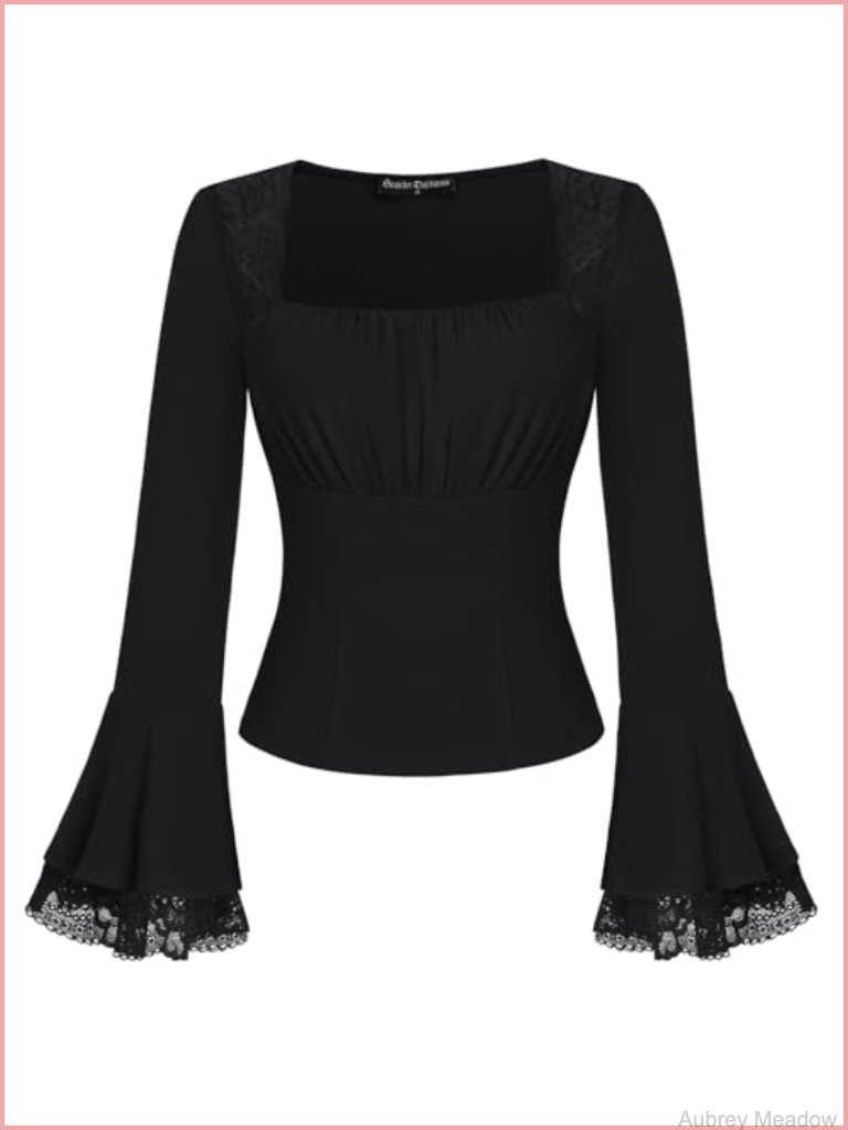 Y2k Gothic Witchy Long Bell Sleeve Blouse Renaissance Top
